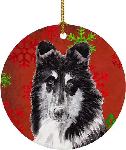 Vista 50 de Caroline's Treasures Affenpinscher - Adorno de cerámica para colgar en el árbol de Navidad con copos de nieve rojos y verdes, para el hogar
