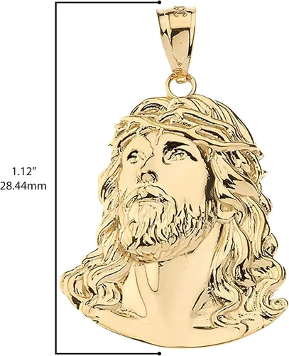 Vista 3 de Dije colgante cristiano de oro amarillo de 10 quilates con cara de Jesús con corona de espinas