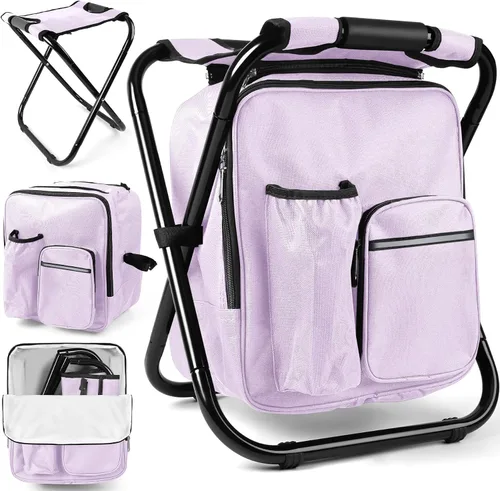 Vista 21 de Kikerike Mochila plegable con aislamiento, silla plegable para camping, caza, pesca, multifunción con bolsillo frontal y bolsillo para botella