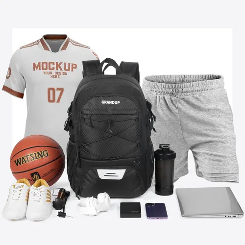 Vista 6 de GRANDUP - Mochila de baloncesto con compartimento para pelota y zapatos. Adecuada para voleibol, fútbol, natación, gimnasio, viajes y escuela