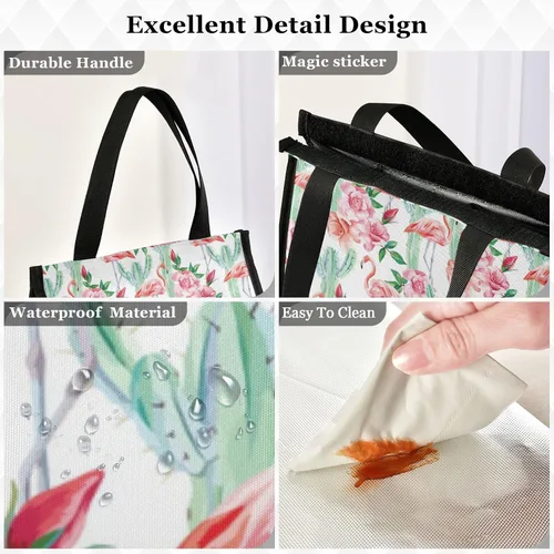 Vista 2 de Lunch Bag Flamingo Cactus Insulated Lunch Tote Bag for Women Men,Cooler Bag Reusable hermal Food Container Durable Leakproof Water-resistant College