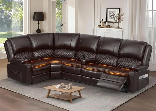 Vista 25 de Yolsali Sofá reclinable, sofá reclinable manual de 3 plazas con cojín de 2 niveles, sofás reclinables para sala de estar con consola removible