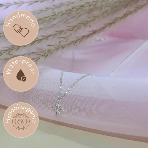 Vista 3 de Annika Bella Collar de plata de ley con estrella para mujer, longitud de 15 a 17 pulgadas, pequeño collar con dije de estrella del norte