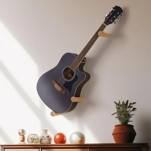 Vista 10 de Perchas de guitarra acústicas horizontales para montaje en pared de madera (negro)