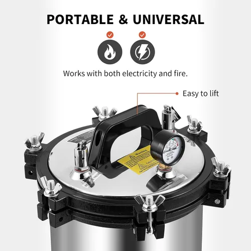 Vista 4 de BAOSHISHAN Autoclave portátil 1KW 110V de la presión del acero inoxidable de 12,7 QT de la autoclave del vapor 12,7 QT