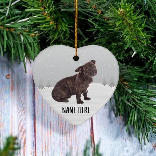 Vista 2 de Personalized Name American Bully Brindle Sitting Christmas Tree Ornaments Heart Ceramic Decorations Gifts for Dog Mom