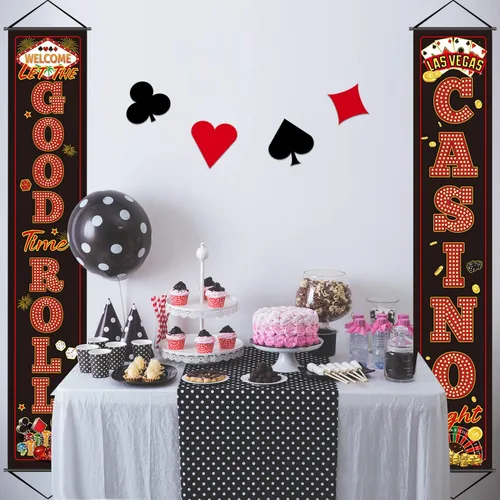 Vista 2 de Blulu Decoraciones de fiesta nocturna de casino Las Vegas, cartel de fiesta de póquer, decoración nocturna de bienvenida para juegos, viajes