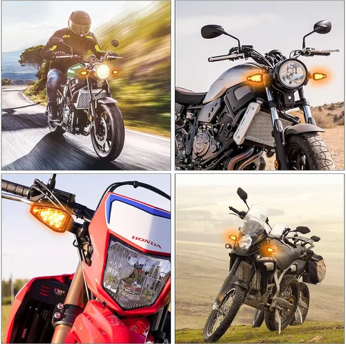 Vista 7 de Frienda 4 unids motocicleta señales de giro 14 LED 12v luces indicadores moto LED parpadeante brillante ámbar lámpara tallo flecha delantera luces