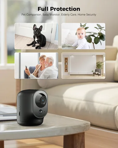 Vista 9 de COCOCAM Cámara de seguridad interior con vista panorámica/inclinación 2K con batería de 5200mAh, cámara WiFi, inalámbrica para monitor