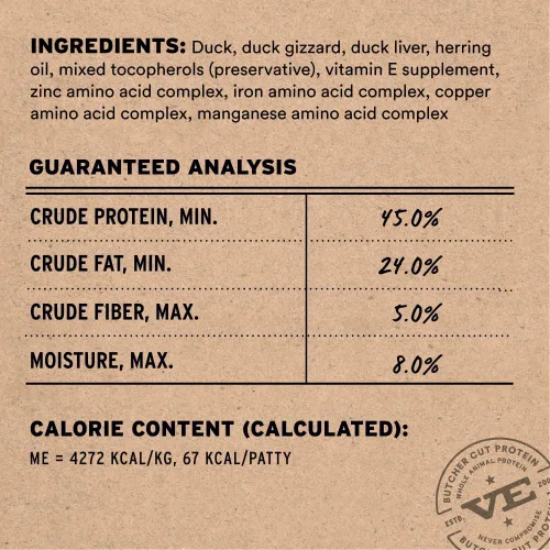 Vista 3 de Vital Essentials Alimento Crudo Liofilizado para Perros, Mini Hamburguesas de Pato, 14 oz Comida suave o completa, hecha con 99% de pato, órganos