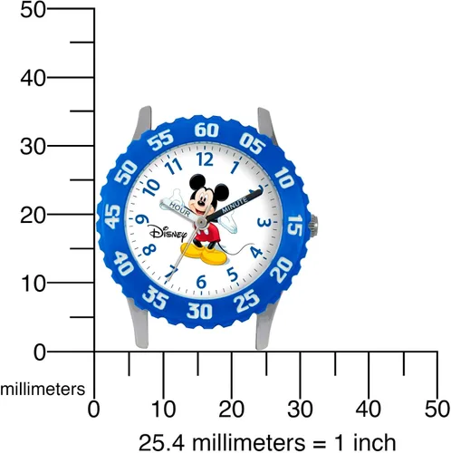 Vista 5 de Disney Mickey Mouse Kids' Bezel Stainless Steel Time Teacher Analog Nylon Strap Watch