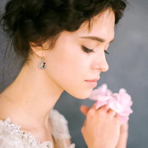 Vista 59 de Aretes colgantes de plata de ley con diseño de árbol de la vida, flor, abeja, animales, gato, colibrí, piedra lunar, turquesa, aretes con cierre