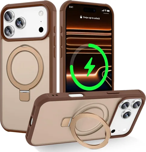 Vista 30 de CHAOFEnG Funda magnética compatible con iPhone 11 con soporte, prueba de caídas de grado militar, compatible con imán, anillo translúcido, parte