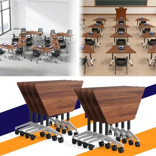 Vista 11 de Mesas de sala de conferencias, mesa de conferencias plegable con ruedas silenciosas, mesa trapezoidal de 47.2 pulgadas, mesa moderna para sala