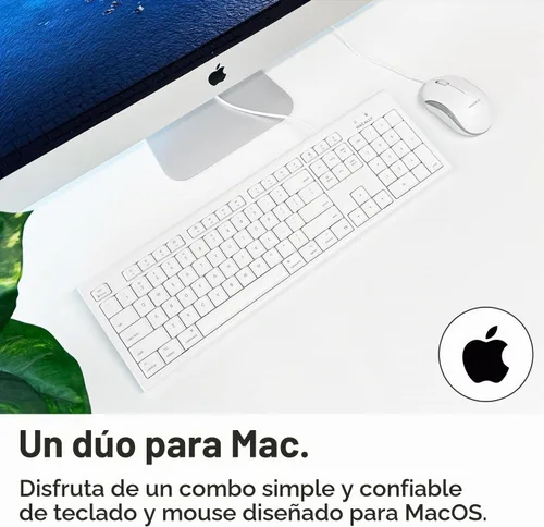 Vista 2 de Macally Combo de teclado y mouse Mac con cable USB de tamaño completo, compatible con teclado y mouse ergonómico Apple con atajos y teclado numérico