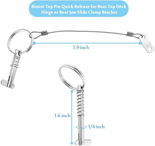 Vista 2 de Bimini Top - Pasador de liberación rápida de 1/4 pulgadas de diámetro con leva de caída y resorte, accesorios de hardware para toldo de barco, acero