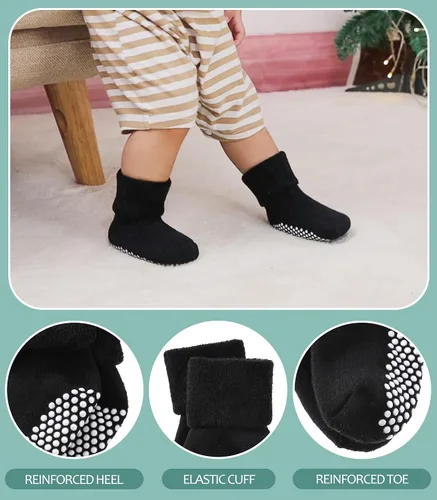 Vista 3 de MQELONG Calcetines tobilleros antideslizantes para bebé, con calcetines antideslizantes para bebés, niños y niñas, 6 pares