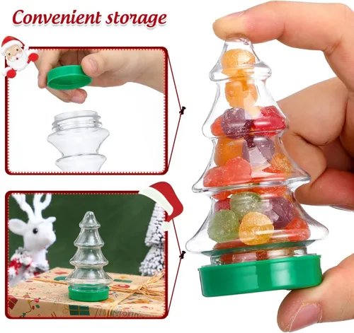 Vista 4 de Abaodam 6 unidades rellenables con forma de árbol de Navidad de plástico transparente adornos de Navidad recipientes de dulces para manualidades