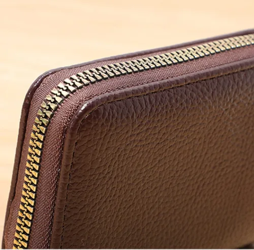 Vista 5 de Funda organizadora para tarjetas de crédito, cartera compacta de seguridad con cremallera pequeña, Marrón, Estuche para tarjetas