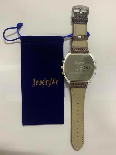 Vista 8 de JewelryWe Reloj militar para hombre, 2 zonas horarias, reloj de cuarzo grande, reloj de pulsera de cuero para hombre, reloj deportivo casual