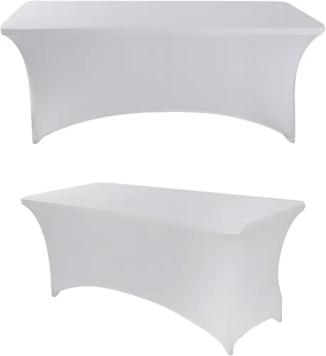 Vista 19 de Paquete de 2 manteles rectangulares de elastano de 4 pies, ajustables, elásticos, para bodas, fiestas, eventos, reuniones, cumpleaños, decoración
