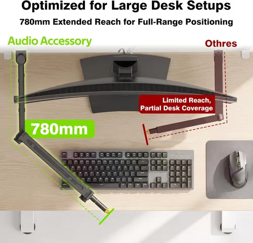 Vista 5 de AA AUDIO ACCESSORY Soporte de escritorio con brazo de micrófono (diseño para micrófono pesado) capacidad de carga de 6.6 libras, bloqueo