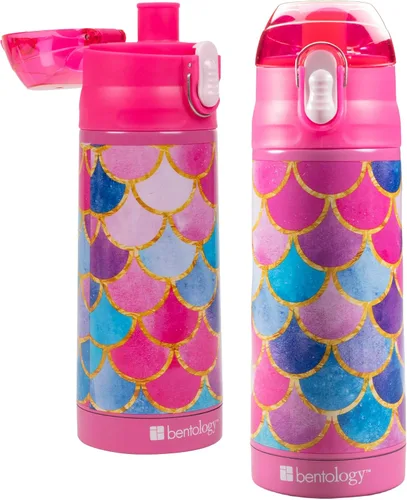 Vista 8 de Bentology - Botella de agua reutilizable de acero inoxidable de 13 onzas para niños, color azul
