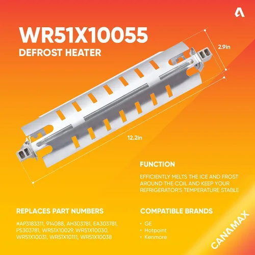 Vista 2 de Canamax WR51X10055 - Calentador de descongelación con escudo de metal, compatible con refrigeradores GE Kenmore Hotpoint - Sustituye a AP3183311
