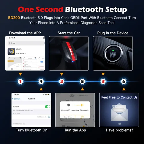 Vista 3 de ANCEL Escáner BD200 OBD2 Bluetooth - Lector de código y herramientas de escaneo de diagnóstico del motor con prueba de batería de automóvil