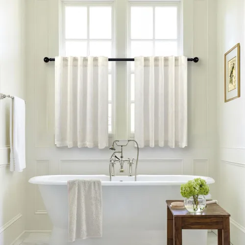 Vista 6 de Pitalk Cortinas de lino para café de 24 pulgadas de largo, con bolsillo trasero, plisadas, estilo bohemio, granja, cocina, cortinas para ventana