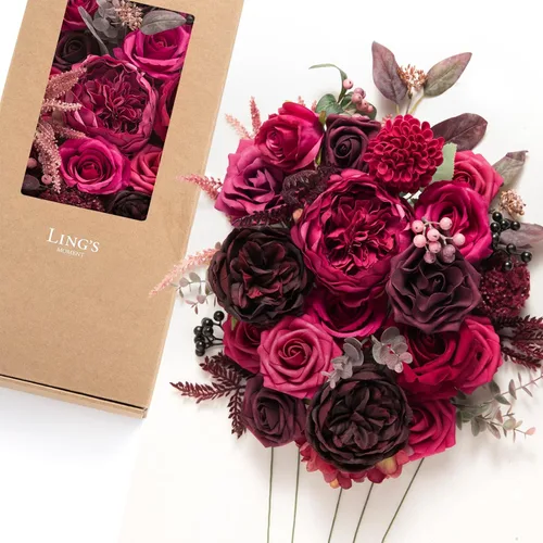 Vista 13 de Ling's moment Caja de flores artificiales de color rosa, sorbete tropical Grn-sorbete Tropical