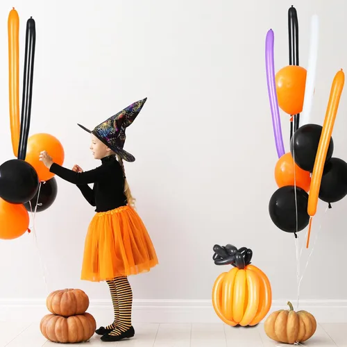 Vista 2 de 100 globos largos de 260 globos de Halloween para modelar globos mágicos de animales largos, globos de látex trenzados, globos de juguete