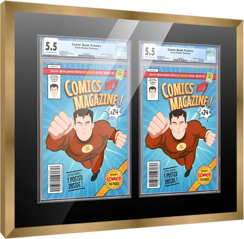 Vista 50 de Poster Palooza Marco de cómics con paspartú para 1 cómic de grado CGC, CBCS o PGX, marco de cómic de bronce para cómic de 8.125 x 13 pulgadas