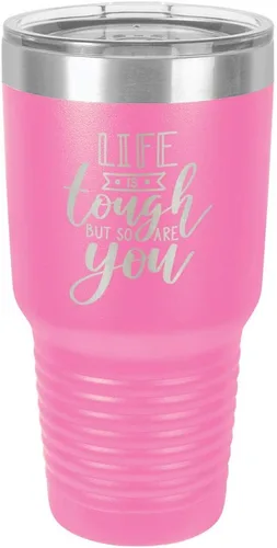 Vista 12 de Life is Tough but So are you - Vaso negro de 30 oz con paja y tapa superior deslizante Taza de viaje de acero inoxidable Compare con Yeti Rambler