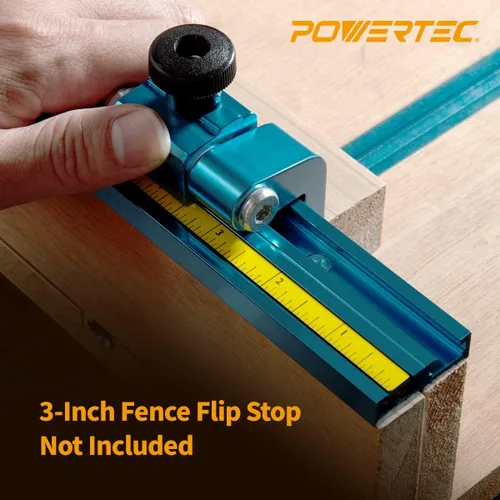 Vista 6 de POWERTEC 71697 Kit de riel doble T de 36 pulgadas para carpintería, cinta métrica adhesiva de derecha a izquierda e inserción de plástico de riel T