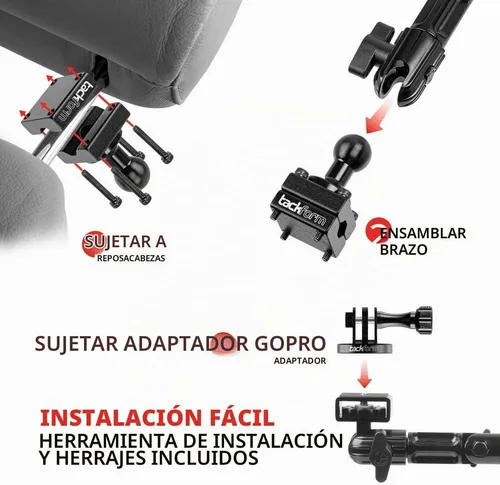 Vista 3 de Tackform Soporte para reposacabezas para GoPro y otras cámaras de acción, 10.75 pulgadas