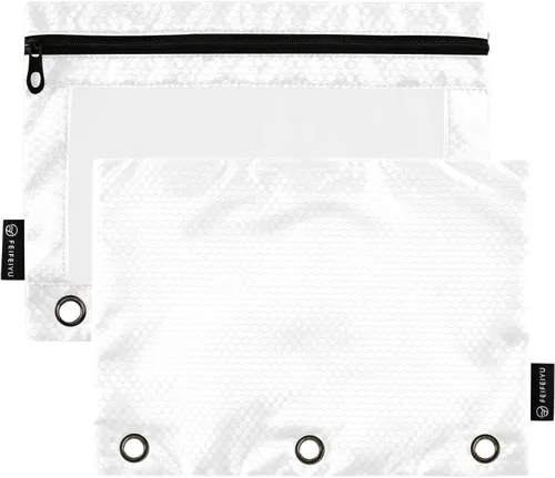 Vista 29 de Estuche negro de 3 anillas para lápices, paquete de 2 unidades, impermeable, de plástico transparente, con cremallera, organizador de documentos
