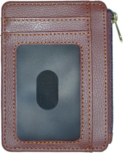 Vista 14 de CATCH ON Cartera pequeña para mujeres y hombres, delgada y minimalista de piel sintética, bolsillo frontal, tarjetero con bolsillo con cremallera