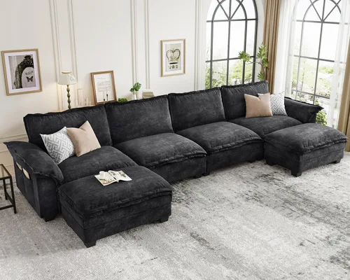 Vista 33 de KKL Sofá Seccional Modular de 89 Pulgadas, Sofá de Amor de 2 Asientos Sofá Nube con Asiento Profundo, Sofás Seccionales de Chenilla para Sala