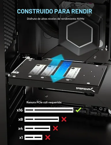 Vista 3 de SABRENT Tarjeta adaptadora NVMe SSD a PCIe 4.0 X 16 de 4 unidades con refrigeración activa [EC-P4BF]