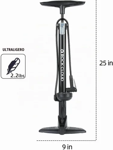 Vista 4 de Bomba de piso de bicicleta con medidor 160 psi Bomba de bicicleta Presta y válvula Schrader
