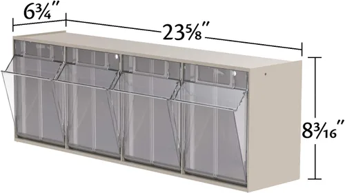 Vista 3 de Akro-Mils TiltView Armario de almacenamiento de plástico con 4 contenedores inclinables, organizador horizontal de piezas de plástico, caja