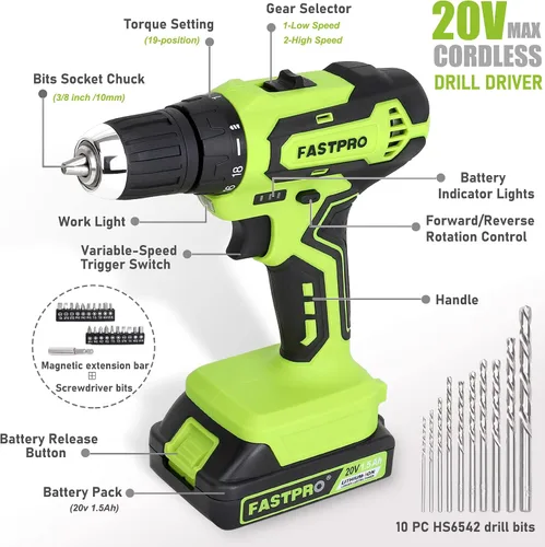 Vista 6 de FASTPRO Juego de herramientas para el hogar de 268 piezas y taladro inalámbrico de 20 V máx
