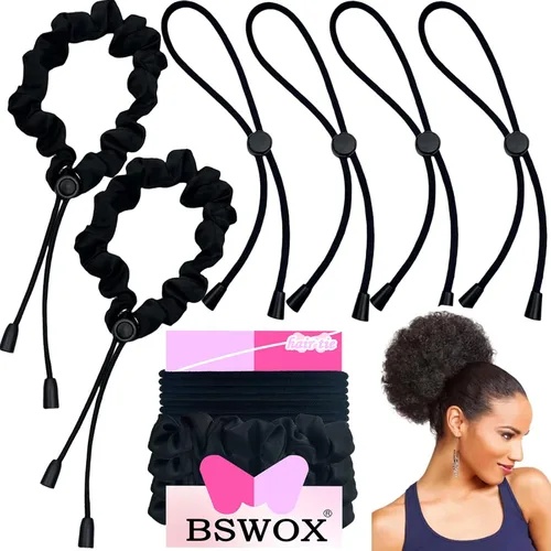 Vista 11 de 2 piezas de ligas para cabello ajustable Afro Puff, scrunchies de satén extra grandes, accesorios para Afro Puff duraderos sin daños, bandas