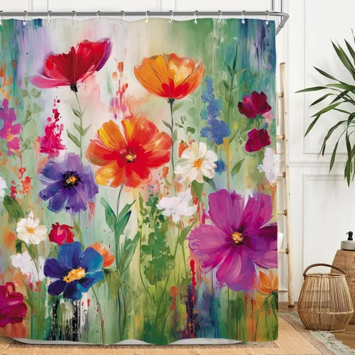 Vista 15 de Miyotaa - Juego de cortina de ducha con flores para decorar un baño pequeño o una ventana, 36 pulgadas de ancho x 71 pulgadas de alto, cortina