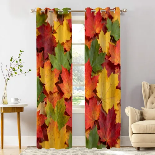 Vista 102 de Shrahala Orange Autumn Autumn Blackout Curtain Tiers, Fall Kitchen Valance Light Blocking Tier Drapes with Rod Pocket, 2 Pack 26 X 24 in