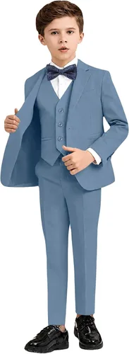 Vista 14 de Boy's Formal Suit Set, Slim Fit Suits for Kids, 5 Pieces Boys Tuxedo Set Negro (pajarita).