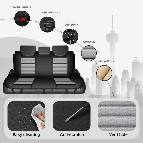 Vista 6 de JOJ Funda de asiento de automóvil para Ford Expedition 2007-2026, fundas de asiento de automóvil impermeables de cuero, juego completo, protector