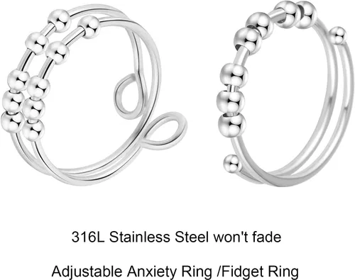 Vista 2 de Anillo antiestrés de doble capa para mujer, anillos ajustables para aliviar el estrés, anillos giratorios para hombres