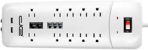 Vista 6 de Digital Energy Protector contra sobretensiones resistente de 10 salidas de enchufe recto de 4050 julios (25 pies, WHT)